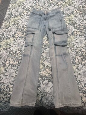Celebrity Pink Light Blue Cargo Flare Jeans